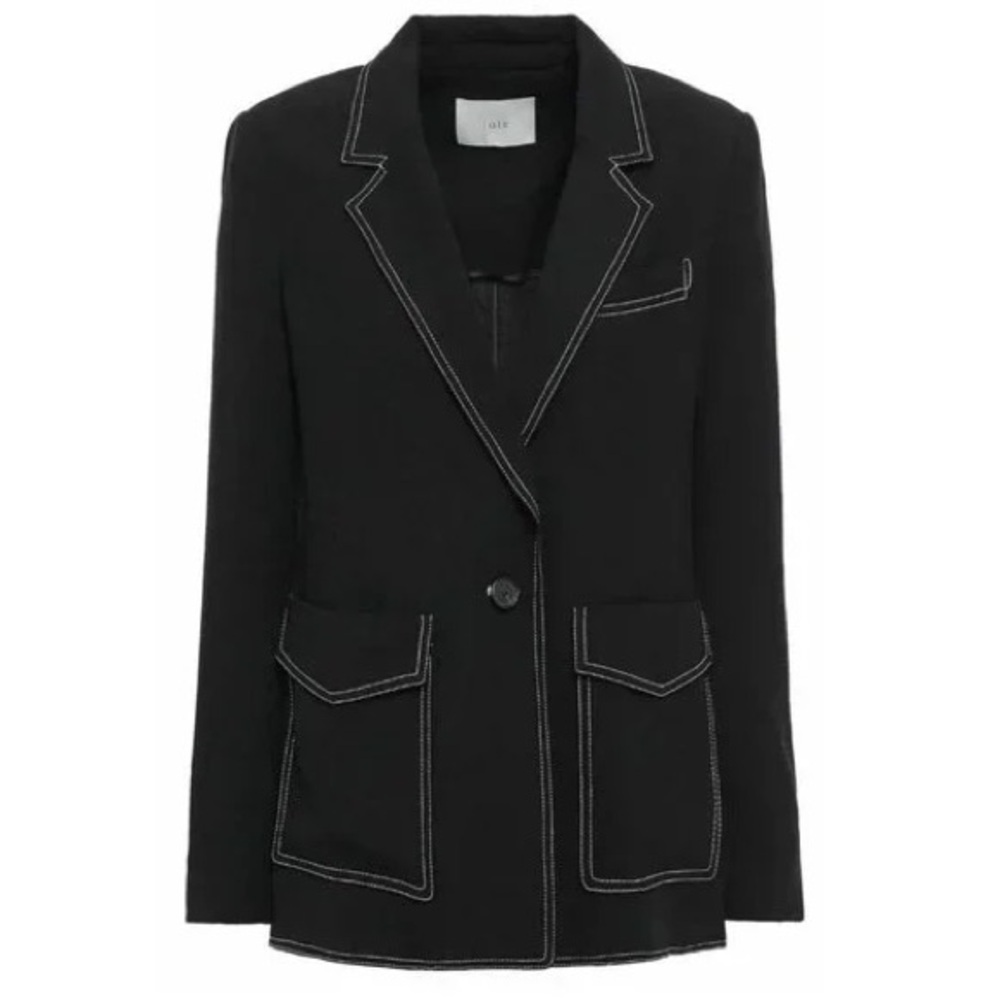 Joie Tabora Black Blazer Size 00 Contrast White Stitching Designer Jacket Blazer